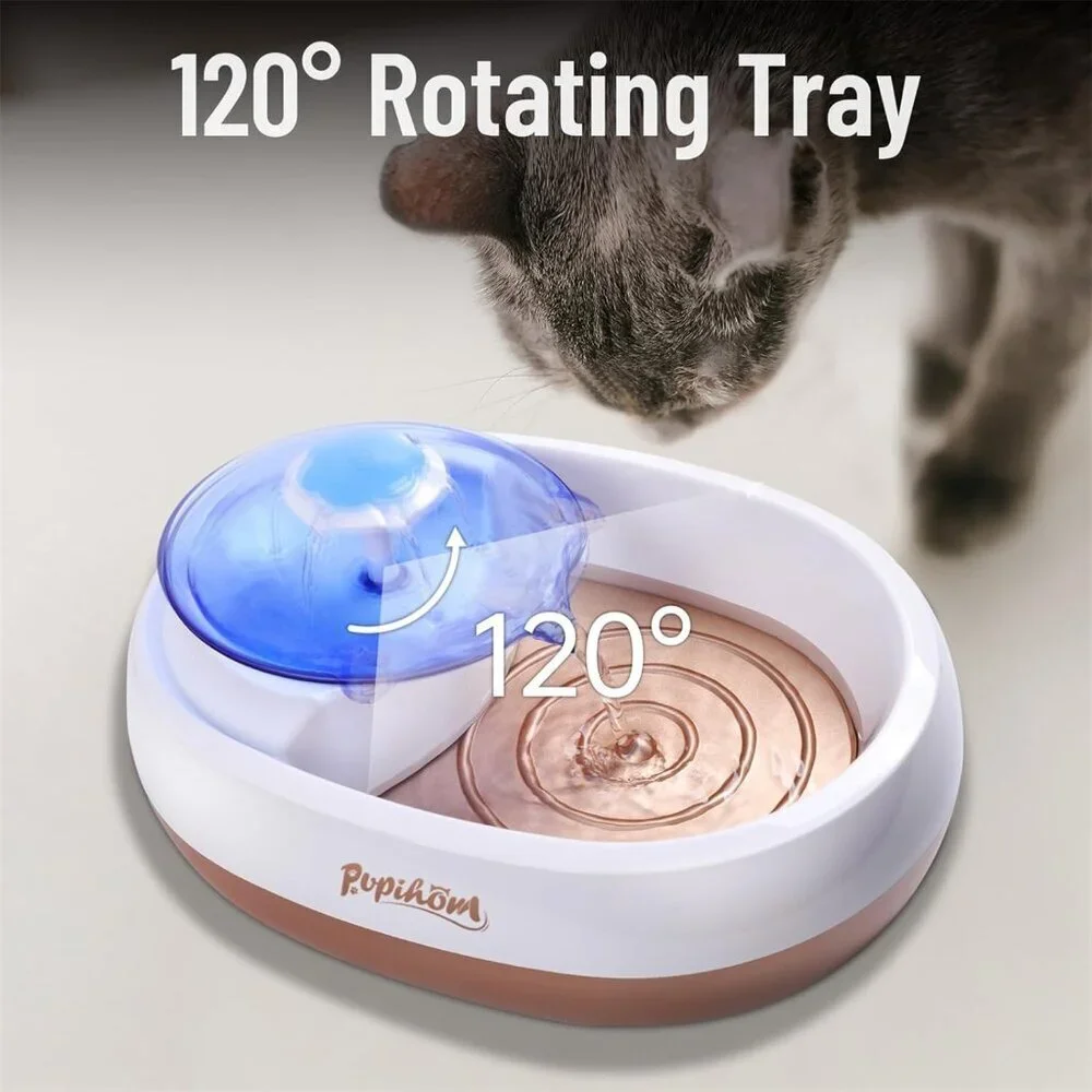 Automatic 2.4L Pet Fountain Water Dispenser No Spill Bowl w/ 3 Washable Filters